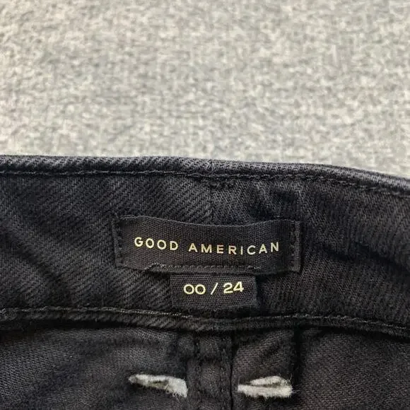 Good American Shorts Women 00 Black Denim Bombshell Distressed Button Fly Pocket - Picture 7 of 11